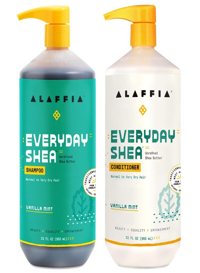 Alaffia EveryDay Shea Shampoo and Conditioner - Normal to Very Dry Hair, Gently Cleanses, Moisturizes, Restores & Protects with Fair Trade Shea Butter, Vegan, No Parabens, Vanilla Mint, 32 Fl Oz Each - Image 1